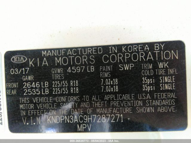KNDPN3AC9H7287271 KIA Sportage Ex