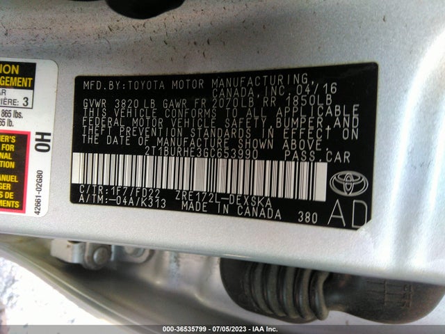 Toyota Corolla L/le/s/s Plus/le Plus 2016 2T1BURHE3GC653990 Image 14