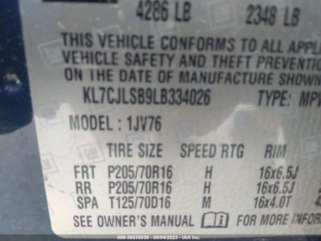 Chevrolet Trax Lt 2020 KL7CJLSB9LB334026 Image 11