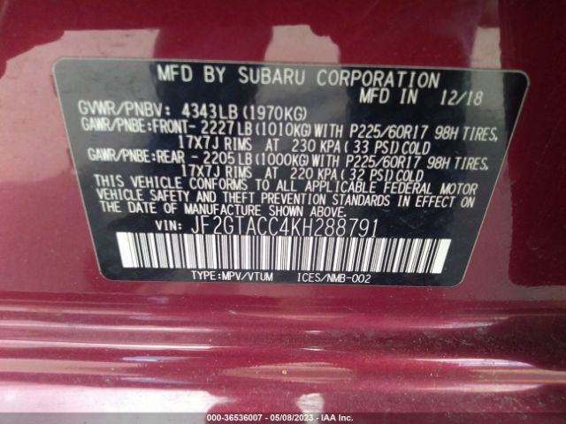 JF2GTACC4KH288791 Subaru Crosstrek Premium