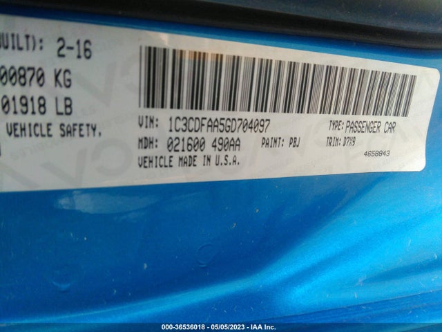 Dodge DART SE 2016 1C3CDFAA5GD704097 Image 9