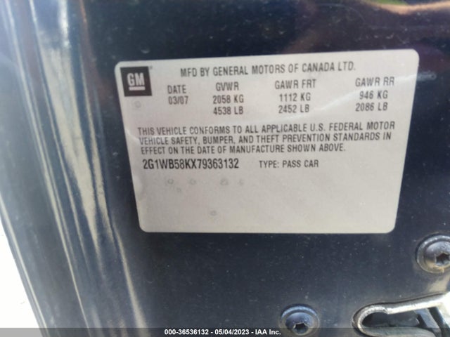 2007 CHEVROLET IMPALA LS VIN: 2G1WB58KX79363132