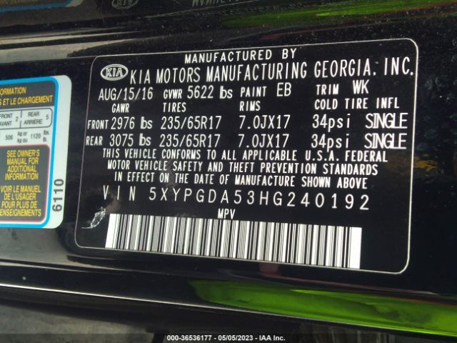 5XYPGDA53HG240192 KIA Sorento Lx V6
