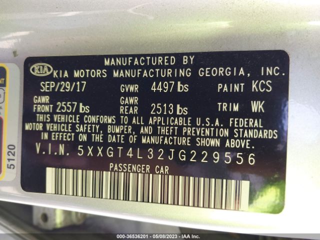 5XXGT4L32JG229556 KIA Optima Lx