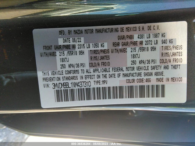 2022 MAZDA CX-30 2.5 S SELECT PACKAGE VIN: 3MVDMBBL1NM437310