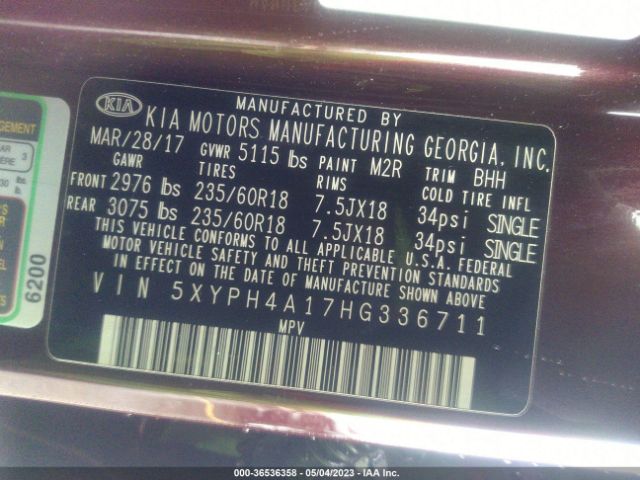 5XYPH4A17HG336711 KIA SORENTO EX