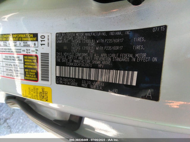 Toyota SIENNA LE 2015 5TDKK3DC4FS639870 Image 16