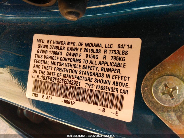 Honda Civic Sedan Lx 2014 19XFB2F52EE043921 Image 9