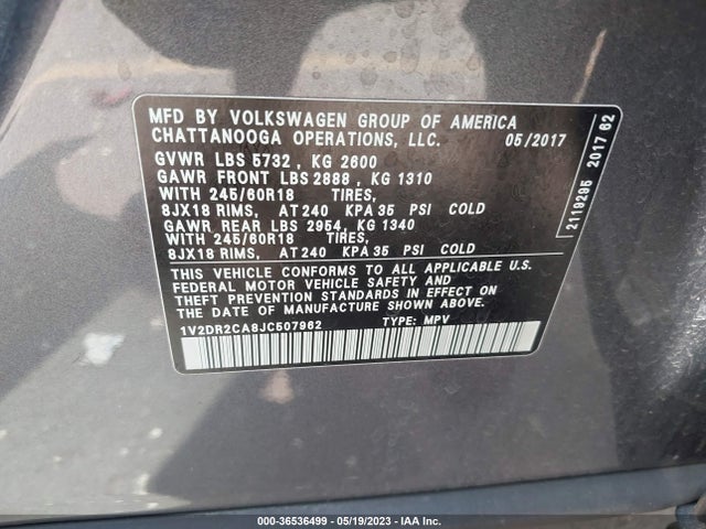 1V2DR2CA8JC507962 Volkswagen Atlas 3.6l V6 Se