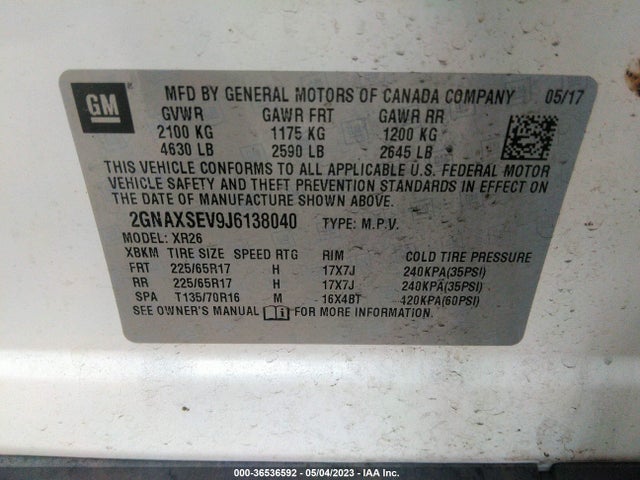 Chevrolet EQUINOX LT 2018 2GNAXSEV9J6138040 Image 10