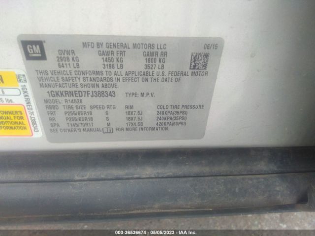 1GKKRNED7FJ388343 GMC ACADIA SLE