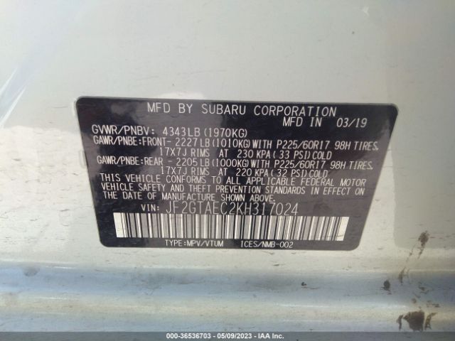 JF2GTAEC2KH317024 Subaru Crosstrek Premium