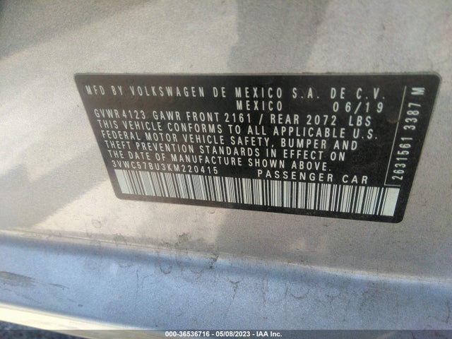 3VWC57BU3KM220415 Volkswagen Jetta S/se/r-line