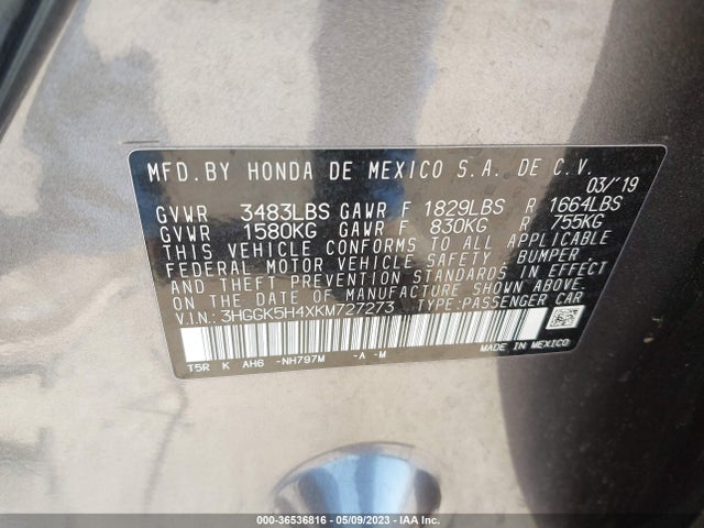 Honda FIT LX 2019 3HGGK5H4XKM727273 Image 9