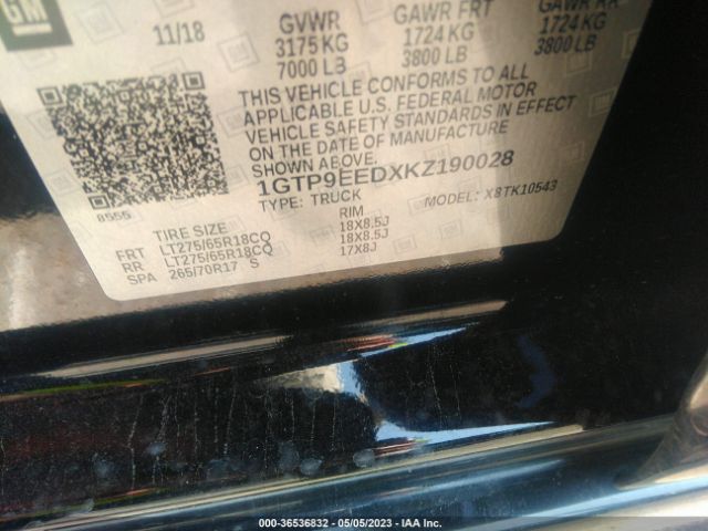 1GTP9EEDXKZ190028 GMC Sierra 1500 At4