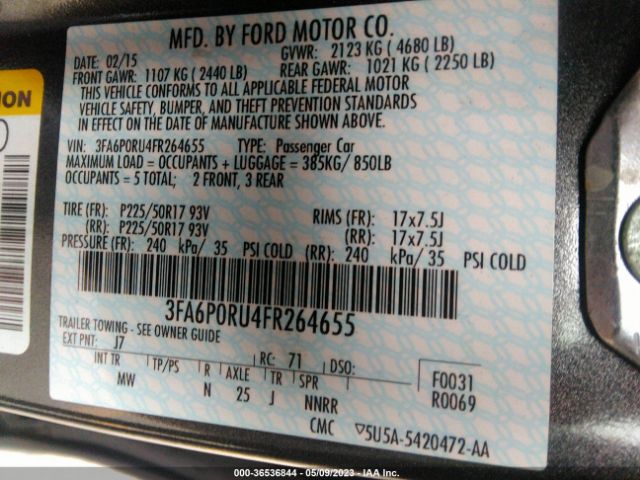 3FA6P0RU4FR264655 Ford Fusion Titanium Hybrid