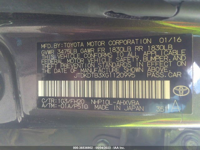 Toyota Prius C One/two/three/four 2016 JTDKDTB3XG1120995 Image 11