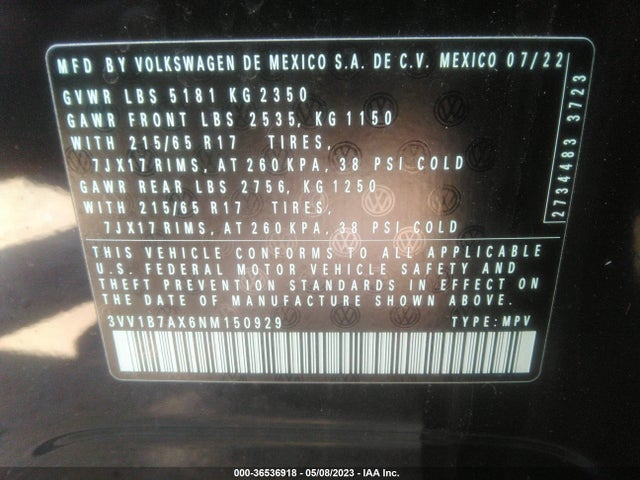 3VV1B7AX6NM150929 Volkswagen TIGUAN S