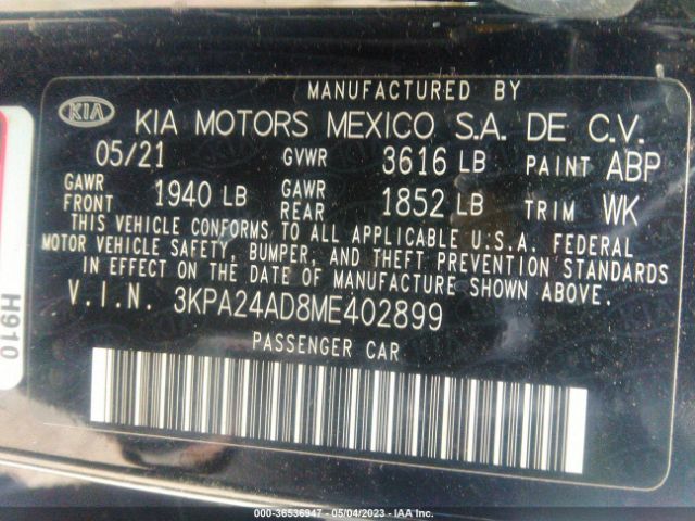 3KPA24AD8ME402899 KIA RIO S