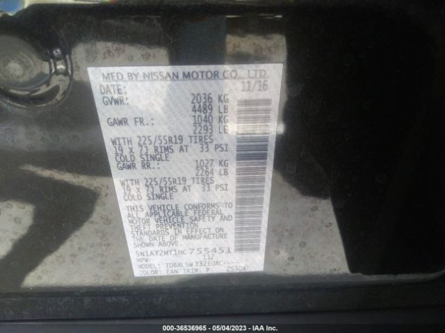 5N1AT2MT1HC755451 Nissan Rogue Sl