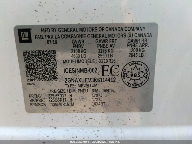 Chevrolet EQUINOX LT 2019 2GNAXUEV3K6114412 Image 9