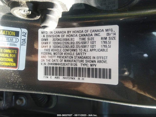 Honda CR-V EX 2014 2HKRM4H53EH719126 Image 9