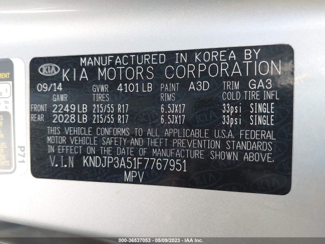 KIA SOUL + 2015 KNDJP3A51F7767951 Image 10