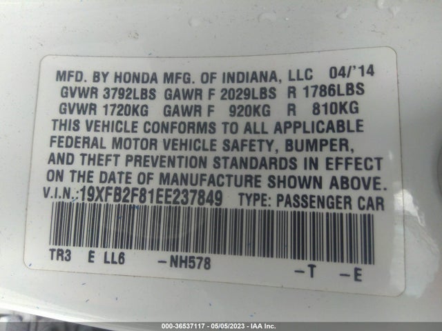 Honda Civic Sedan Ex 2014 19XFB2F81EE237849 Image 9