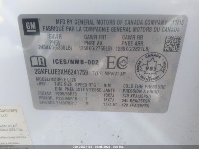 2GKFLUE3XH6241759 GMC Terrain Slt