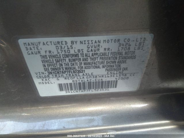 3N1CN7AP7FL923531 Nissan Versa S Plus