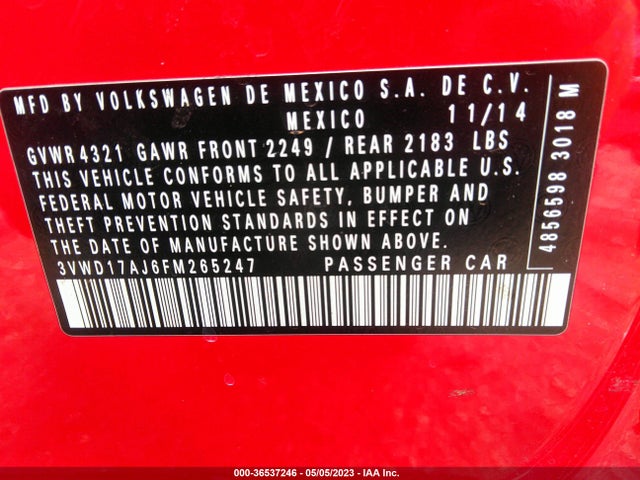 3VWD17AJ6FM265247 Volkswagen Jetta Sedan 1.8t Se