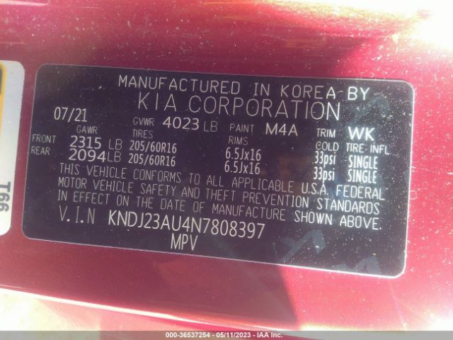 KNDJ23AU4N7808397 KIA SOUL LX