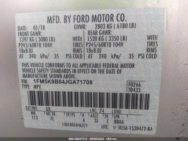 Ford Explorer Base 2018 1FM5K8B84JGA71708 Image 11