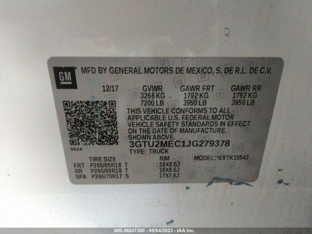 3GTU2MEC1JG279378 GMC Sierra 1500 Sle