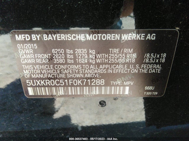 BMW X5 Xdrive35i 2015 5UXKR0C51F0K71288 Image 9