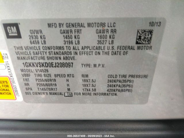 1GKKVSKD0EJ208097 GMC ACADIA SLT