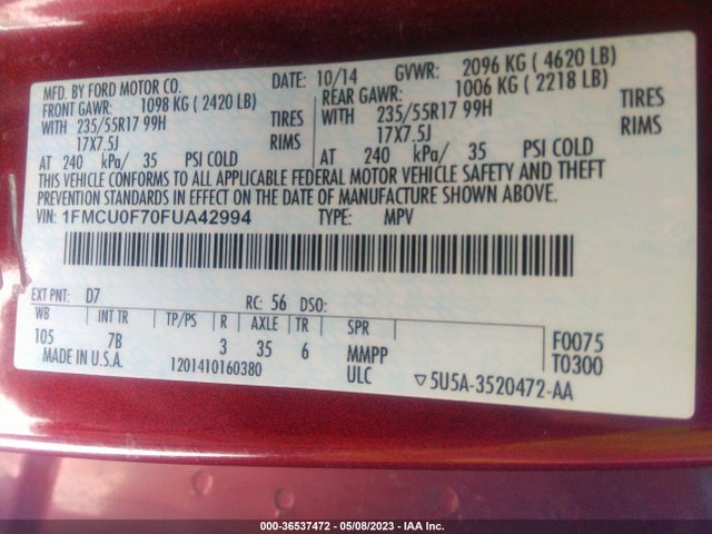 Ford ESCAPE S 2015 1FMCU0F70FUA42994 Image 10