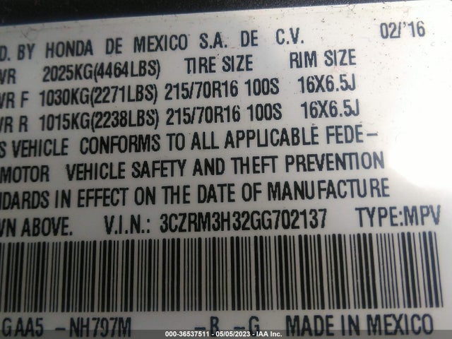 Honda CR-V LX 2016 3CZRM3H32GG702137 Image 9