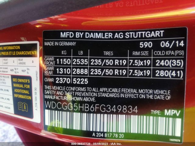 WDCGG5HB6FG349834 Mercedes-Benz Glk-class Glk 350
