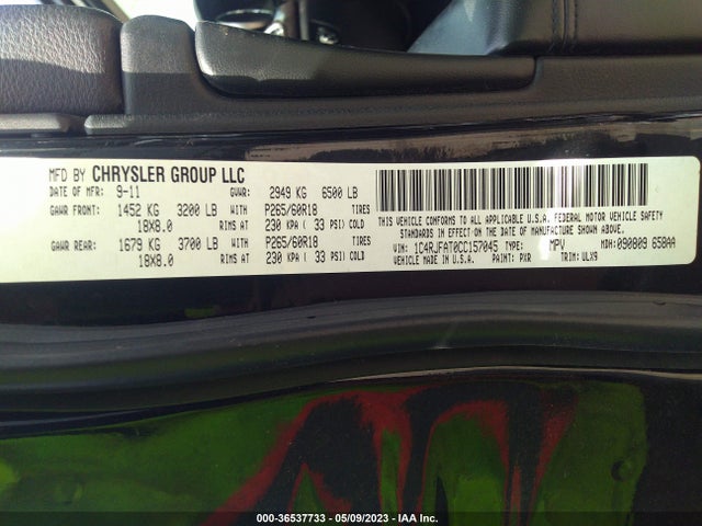2012 JEEP GRAND CHEROKEE LAREDO VIN: 1C4RJFAT0CC157045