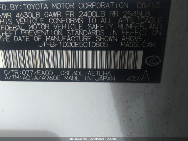 Lexus IS 250 2014 JTHBF1D20E5010805 Image 10