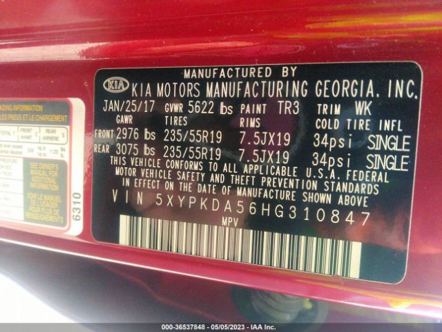 5XYPKDA56HG310847 KIA Sorento Sx V6