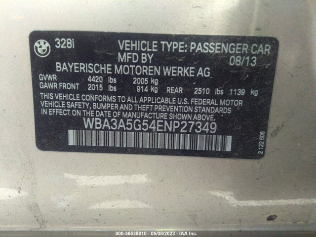 BMW 3 Series 328i 2014 WBA3A5G54ENP27349 Image 10