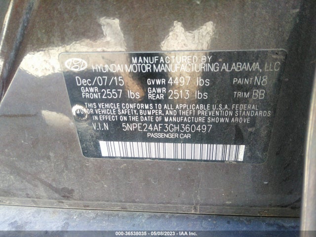 Hyundai Sonata 2.4l Se 2016 5NPE24AF3GH360497 Image 10