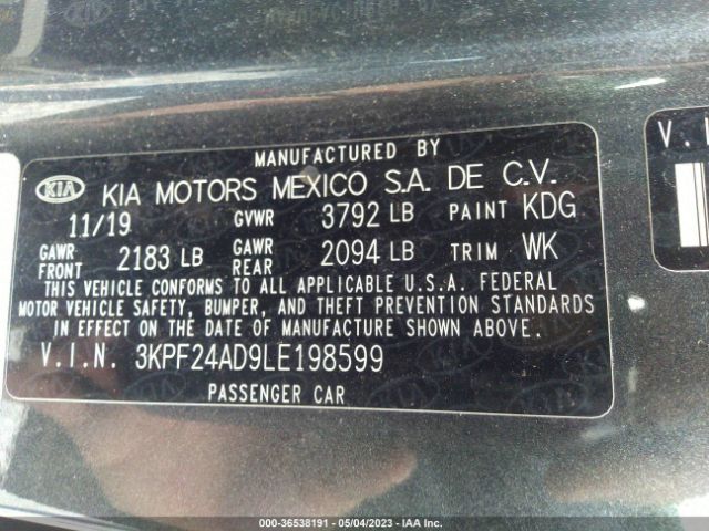 3KPF24AD9LE198599 KIA Forte Lxs