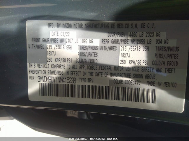 2022 MAZDA CX-30 2.5 TURBO PREMIUM PACKAGE VIN: 3MVDMBDY1NM416238