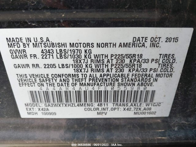4A4AR4AU4FE055980 Mitsubishi Outlander Sport Se