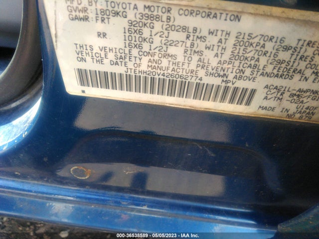 2002 TOYOTA RAV4 VIN: JTEHH20V426062774