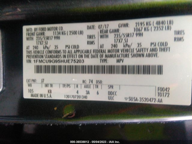1FMCU9G95HUE75203 Ford ESCAPE SE