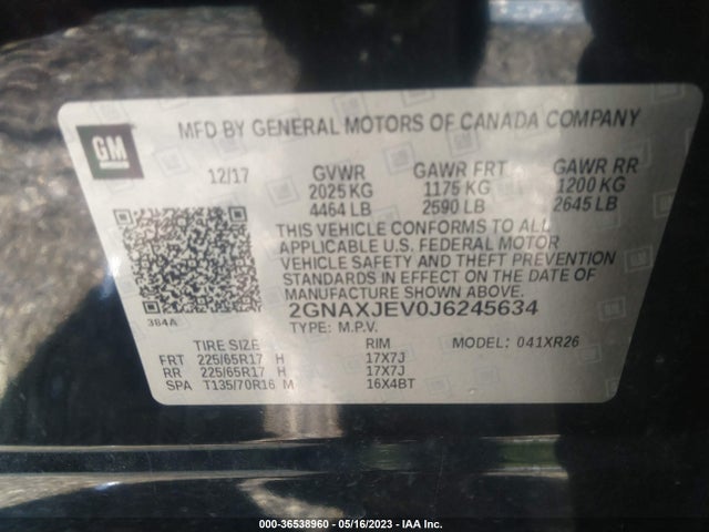 Chevrolet EQUINOX LT 2018 2GNAXJEV0J6245634 Image 10